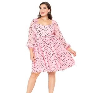 Eloquii pink and red heart textured mini dress Women's Plus Size 22 Fit & Flare